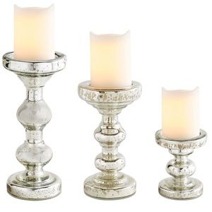 Pier 1 Mercury Glass Silver Pillar Candle Holders